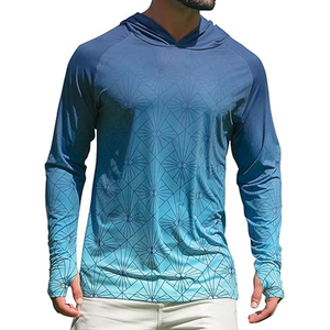 Camisa de Pesca para Hombre con Protección Solar UPF 50, Manga Larga, Capucha y Estampado Geométrico Azul - Product Image 1