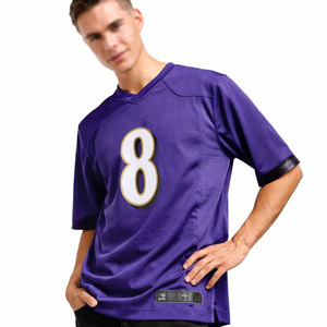 เสื้อฟุตบอลอเมริกันสีม่วงสำหรับผู้ชาย เบอร์ 8 คอวี แขนสั้น ผ้าโพลีเอสเตอร์ระบายเหงื่อได้ดี ทรงปกติ - Product Image 3