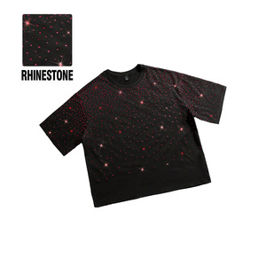 Camiseta Negra Oversize de Algodón para Hombre con Pedrería Roja y Cristales Brillantes 2026 - Estilo Hip Hop de Lujo y Streetwear Bling - Product Image 3