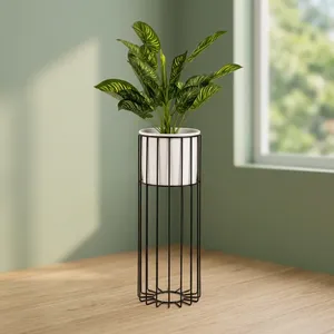 Macetero Moderno de Metal Blanco con Soporte de Alambre Negro, Maceta Decorativa Alta para Plantas de Interior, Sala de Estar, Dormitorio - Product Image 3