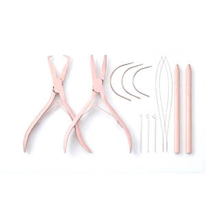 Kit professionnel d'extension capillaire avec outil à boucle, kit d'application de trame rose enduite pour coiffure et salon de coiffure - Product Image 1