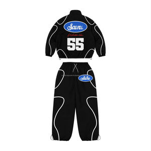 ชุดเซ็ตเสื้อฮู้ดครอปพิมพ์ลายทั้งตัวแบบฟอกสีซีดสไตล์วินเทจ ประดับคริสตัล พร้อมกางเกงขายาวทรงบาน ชุดวอร์มลำลองสำหรับผู้ชาย - Product Image 5