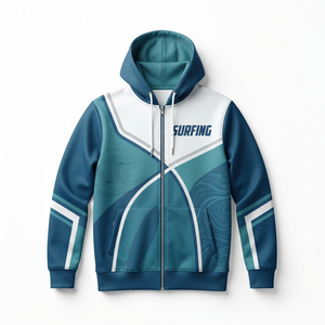 Sweat-shirt à capuche pour homme, coupe classique, en polyester tricoté, décontracté, avec fermeture éclair et poche avant, motif dégradé bleu, idéal pour l'été - Product Image 1