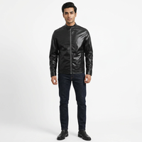 Veste en cuir noire unisexe sur mesure pour homme, avec fermeture éclair, col montant en toile fine, personnalisable