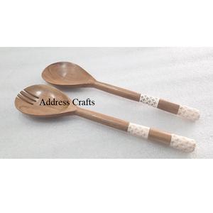 High Quality Acacia Wood <b>Salad</b> <b>Server</b> With Resin Handle Kitchenware Wooden <b>Salad</b> Spoon Set Acacia Cutlery Large Serving Spoon - Product Image 3
