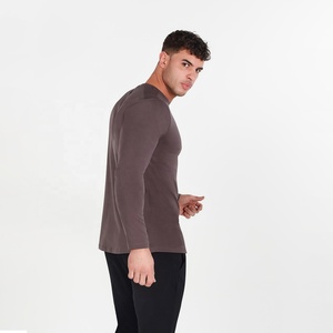 Camiseta de Manga Larga con Cuello Redondo para Hombre, Personalizada al por Mayor, de Color Sólido, Tejida en Algodón, Ajustada, Informal, Transpirable, de Longitud Regular - Product Image 3