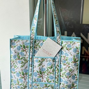 กระเป๋าโท้ทผู้หญิงลายดอกไม้สีฟ้าเขียว กระเป๋าช้อปปิ้งแบบเปิดด้านบน สไตล์หรูหราสำหรับทุกฤดูกาล - Product Image 4