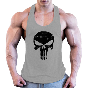 Débardeur stringer vierge vintage à imprimé crâne pour musculation et fitness, vente en gros - Product Image 3