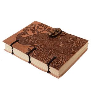 Carnet en cuir gaufré paon fait main - Journal vintage à motif d'oiseau avec papier coton à bords festonnés, idéal pour offrir - Product Image 3
