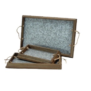 Superbe plateau de service en fer galvanisé avec poignée, style rustique, pour la maison, idéal pour servir et décorer, passe au lave-vaisselle - Product Image 1