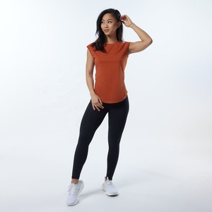 Custom Logo Women's Orange <b>Cap</b> <b>Sleeve</b> T-Shirt Slim Fit Quick Dry Knitted Crew Neck Solid Color Casual Spring Summer Workout <b>Top</b> - Product Image 4
