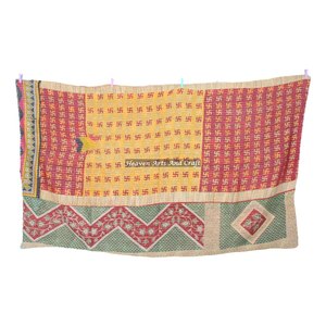 Indian Patola Cotton Patchwork Fabric Kantha Quilt <b>Bedspread</b> Indian Reversible Hand Stitched Heavy Throw Old Sari Blanket Patch - Product Image 6