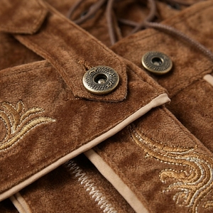 Men's Brown <b>Velvet</b> Bavarian Lederhosen <b>Shorts</b> With Embroidery High Waist Drawstring Casual Bavarian Style - Product Image 6