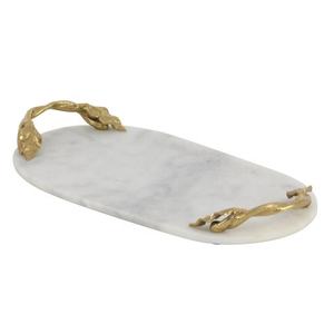 Bandeja con asa de hoja de diseñador de mármol redondo más vendida, bandejas decorativas de forma redonda de mármol blanco de lujo para suministros de hotel y hogar - Product Image 5