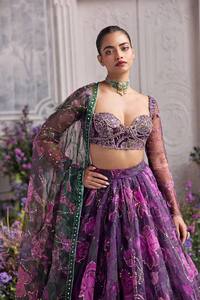 Lehenga Choli à imprimé floral violet avec dupatta, robe de mariage indienne pour femmes - Product Image 2