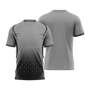 Camiseta de Fútbol Sublimada Geométrica Gris y Negra Unisex, Manga Corta, Cuello Redondo, Absorbe la Humedad, Ligera, 100% Poliéster, Deportiva - Product Image 1