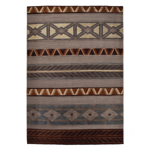 Tapis en laine à rayures géométriques marron gris rouille, écologique, antidérapant, tufté à la main, à poils épais, d'inspiration ethnique moderne, à motif losanges pour - Product Image 1