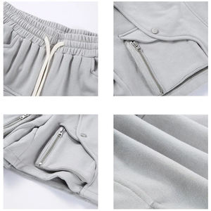 Shorts cargo gris clair pour homme, taille haute, cordon de serrage, poches zippées, séchage rapide, décontracté, en polyester tissé - Product Image 5
