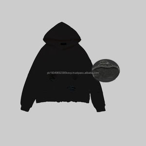 Pull à capuche surdimensionné personnalisé Motif solide Style décontracté pour le printemps Col à capuche Inspiré par le vieux coton déchiré - Product Image 3