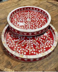 Plateau rond en incrustation de nacre de qualité supérieure et ensemble assorti pour collations et boissons et affichage décoratif d'Inde - Product Image 3