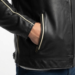 Blouson Moto Homme en Cuir PU Noir Personnalisé avec Logo, Col Montant, Fermeture Éclair, Coupe Slim, Vêtement d'Extérieur Décontracté pour l'Automne – Le Plus Demandé - Product Image 6