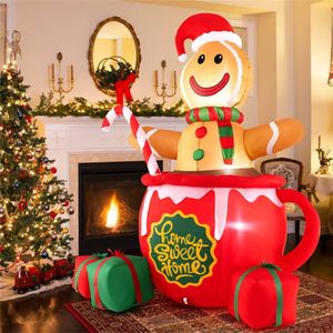 Omino di Pan di Zenzero Gonfiabile da 2,1 m con Luci LED, Design con Bastoncino di Zucchero e Tazza di Cioccolata Calda, Decorazioni Natalizie Multicolore per Esterni - Product Image 1