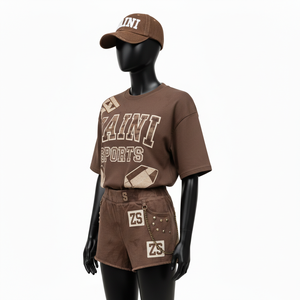 <b>Women</b> t shirt and booty <b>short</b> set premium cotton <b>jersey</b> 220 gsm tee 260 gsm fleece <b>short</b> custom screen print logo <b>Women's</b> Sets - Product Image 3