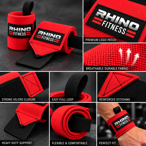 ผ้าพันข้อมือ RHINO FITNESS สีแดง ผ้าฝ้าย สำหรับมือซ้าย แบบติดตีนตุ๊กแก สำหรับยกน้ำหนักและออกกำลังกาย - Product Image 6