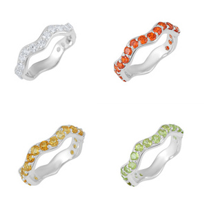 Anillo de Plata de Ley 925 con Diseño de Ondas y Piedras Preciosas Naturales de Cornalina, Peridoto, Citrino y Circonita Cúbica - Product Image 5