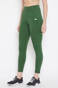High Waist Printed Green Yoga <b>Leggings</b> <b>Pockets</b> Full Length Seamless Four-Way Stretch Lightweight Spandex/Nylon Women Workout - Product Image 2