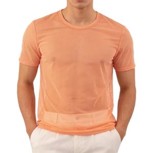 T-shirt à manches courtes gris en micro-maille transparente, mélange de spandex doux, vêtement décontracté, élastique, léger, confortable, chemises en maille pour hommes - Product Image 5