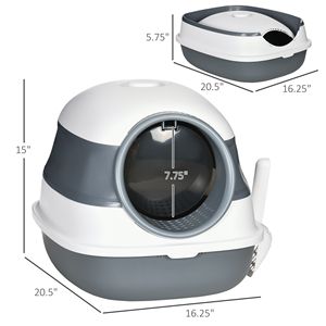 Lettiera per Gatti Coperta a Cupola Bianca e Grigia con Coperchio - Accessori Premium per Lettiera e Gatti - Product Image 2