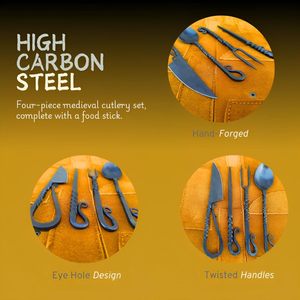 Hand Forged High Quality <b>Viking</b> Cutlery Set 4pcs Fork Spoon Knife Lightweight Portable Polish Elegant Stainless Utensils - Product Image 6