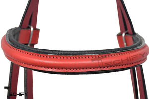 Ensemble de bridon de luxe en cuir rouge et noir pour cheval, avec peitorale et rênes |   Équipement d'équitation rembourré sur mesure pour l'équitation - Product Image 3
