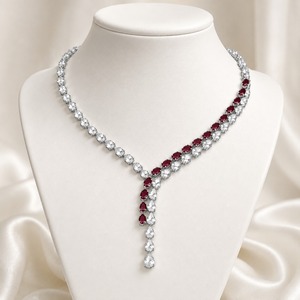 14K Real White Gold <b>Ruby</b> Pear Cut Lab Grown Diamond Pendant Link Chain <b>Necklace</b> Women Wedding Gift - Product Image 1