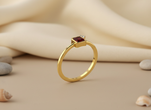 Custom 14k Gold Ruby <b>Ring</b> Square Bezel Setting Classic Gemstone Engagement <b>Ring</b> Handmade Minimalist Garnet Diamond <b>Stacking</b> <b>Ring</b> - Product Image 4