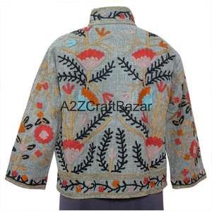 Veste TNT pour femme, faite à la main, 100% coton, tricotée, brodée à la machine, motif floral, respirante, écologique, séchage rapide, col en V - Product Image 5