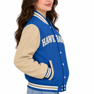 <b>Women</b> <b>Beige</b> Varsity <b>Jacket</b> Two Tone Casual Outerwear Striped Ribbed Collar Contrast Sleeve Design Comfortable Casual Fit Clean - Product Image 3