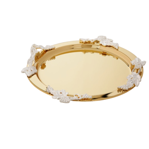 Standard Hand Hammered Design Table Decorative <b>Serving</b> <b>Tray</b> Best Quality <b>Gold</b> Metal <b>Tray</b> With Floral Accent Handle For Wedding - Product Image 5