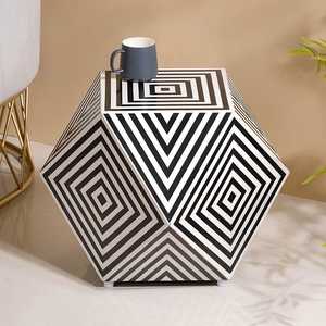 Belladec Modern Antique Bone Inlay <b>Console</b> Stool with Striped <b>Black</b> Design Delhi for Bedroom Living Room Home Use Warranty N/A - Product Image 6