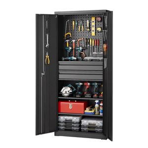 Armoire de rangement en métal, 70,87 pouces de hauteur, capacité de 180 lb, 2 portes verrouillables, étagères réglables, armoire à outils de garage - Product Image 1