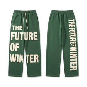 Pantalones de chándal holgados de forro polar premium con estampado, cálidos para invierno, informales, de pierna ancha, al por mayor, estilo streetwear - Product Image 2