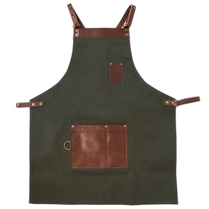 Unisex <b>Canvas</b> Work Apron With Leather Tool Pockets Adjustable Straps Abrasion Resistant Workshop Utility Apron Professional Work - Product Image 1