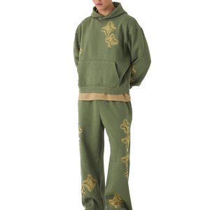 Ensemble de survêtements en coton imprimé sur toute la surface, effet vieilli, poids lourd, pour hommes, respirant, design personnalisé, survêtements vieillis - Product Image 1
