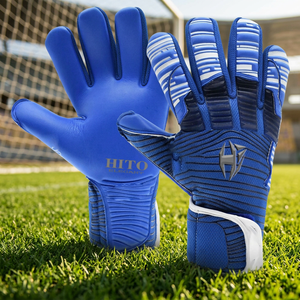Gants de gardien de but de football professionnels en latex, paume plate, fermeture auto-agrippante, protection des doigts et du pouce, logo personnalisé imprimé - Product Image 4
