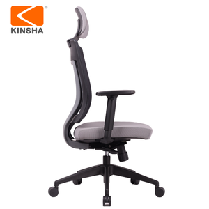 Chaise de bureau ergonomique moderne KINSHA, réglable en hauteur, dossier en maille, accoudoirs réglables, appui-tête intégré, base en plastique, synchronisation - Product Image 3