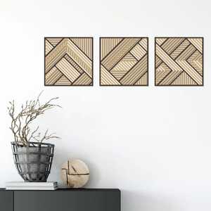 Juego de 3 paneles de arte geométrico de madera para pared, diseño lineal de listones, placa colgante abstracta de madera para sala de estar u oficina - Product Image 3