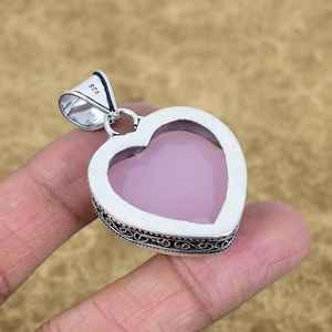 Pendentif en calcédoine rose naturelle facettée, fait main, en argent sterling 925, forme cœur, pierre précieuse, bijoux vintage - Product Image 2