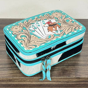 Estuche de Joyería de Cuero Turquesa Premium, Hecho a Mano, con Diseño de Póker, Elegante, para Anillos y Collares - Product Image 4