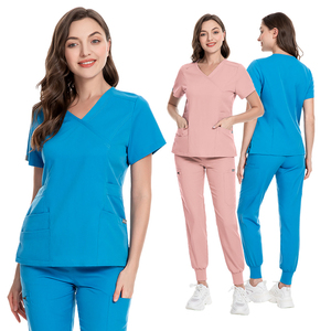 Custom Logo High Quality V-Neck <b>Scrub</b> <b>Sets</b> Unisex Medical Nurse Uniform Breathable Spa Beauty Salon Workwear with Zipper Pockets - Product Image 3